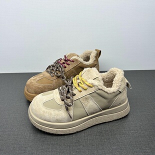 磨砂皮休闲保暖棉鞋 品牌撤柜处理真皮女鞋 加绒德训鞋 新款 2025冬季