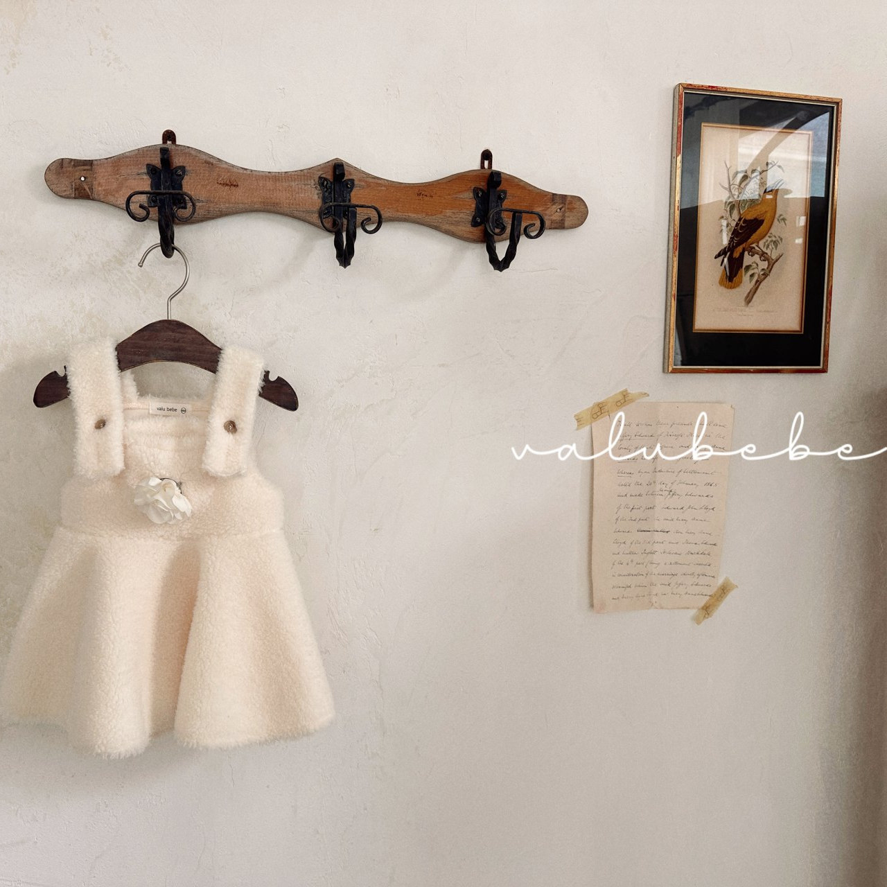 韩国童装代购VALU BEBE冬女婴童宝宝可爱柔软毛绒小花背带连衣裙