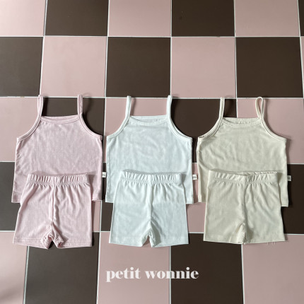 韩国童装代购Petit wonnie24夏款儿童女宝吊带背心短裤家居服套装