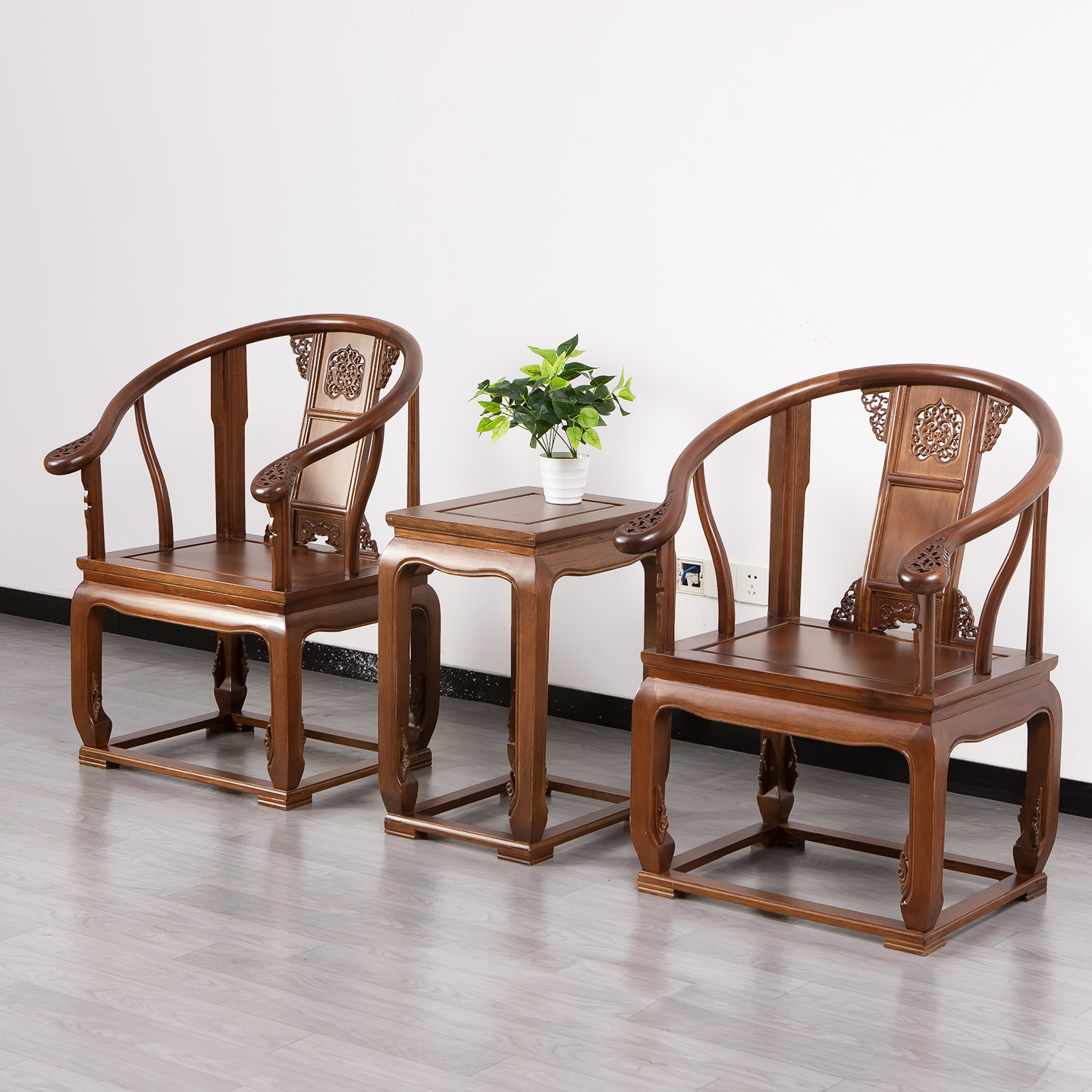 皇宫椅新中式仿古实木榆木圈椅官帽椅金花梨木明清古典休闲太师椅