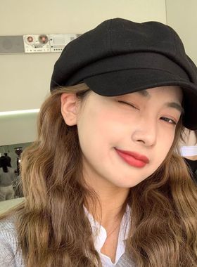 韩系黑色报童帽女秋冬复古帽子英伦八角帽画家帽贝雷帽