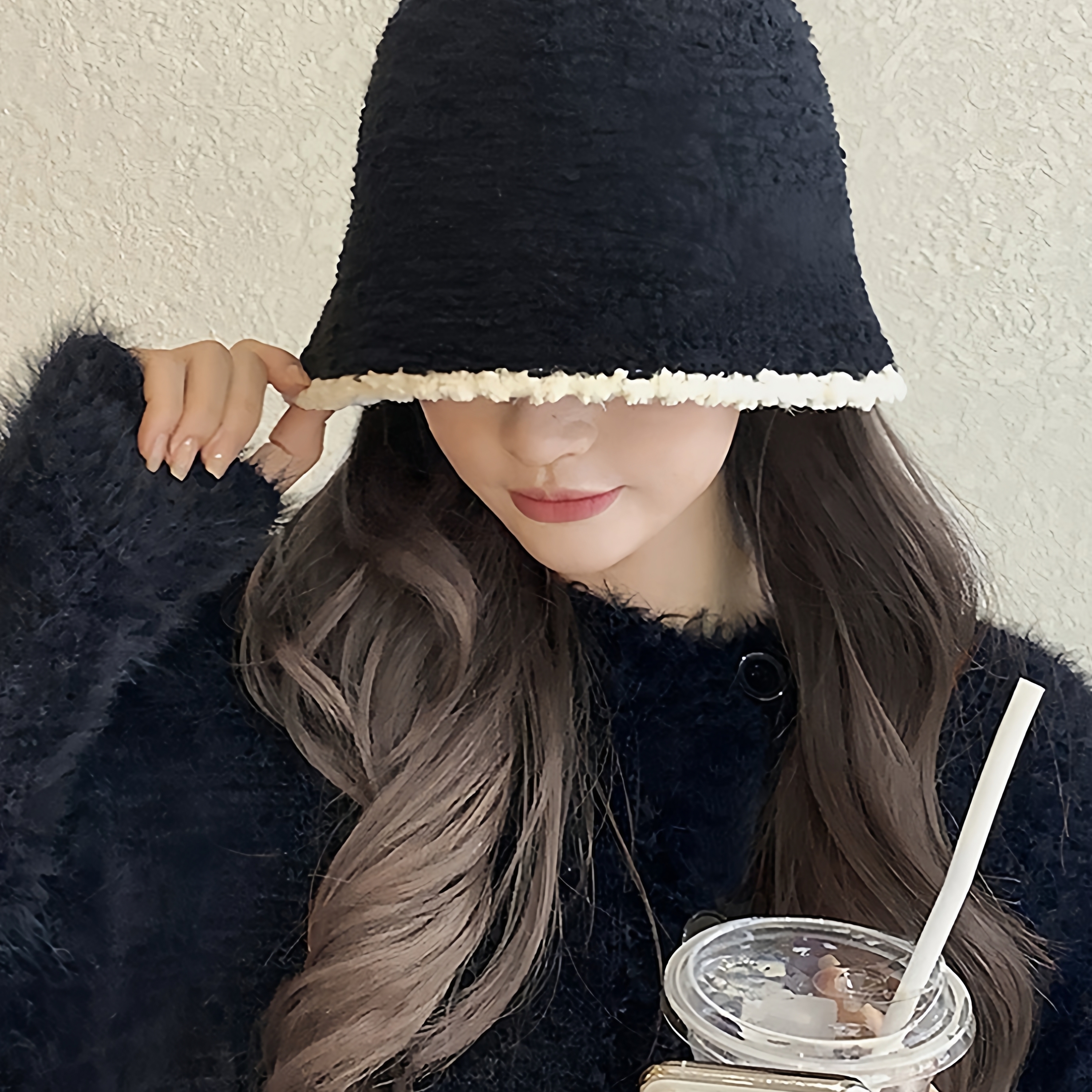 黑色毛绒渔夫帽女2025新款