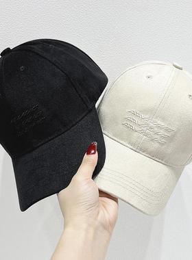 棒球帽女2025新款复古水洗磨毛防晒鸭舌帽韩版百搭大头围帽子女潮