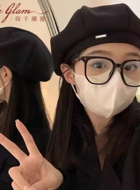 韩版黑色贝雷帽女2025新款英伦报童帽子显脸小网红日系春秋画家帽