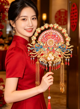 团扇结婚新娘材料包diy秀禾双面高级喜扇婚嫁婚礼成品出嫁婚扇子