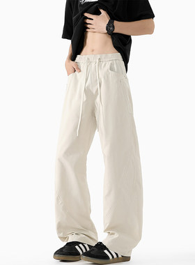 日系休闲弯刀工装裤男款春季潮牌高街宽松直筒长裤cleanfit阔腿裤