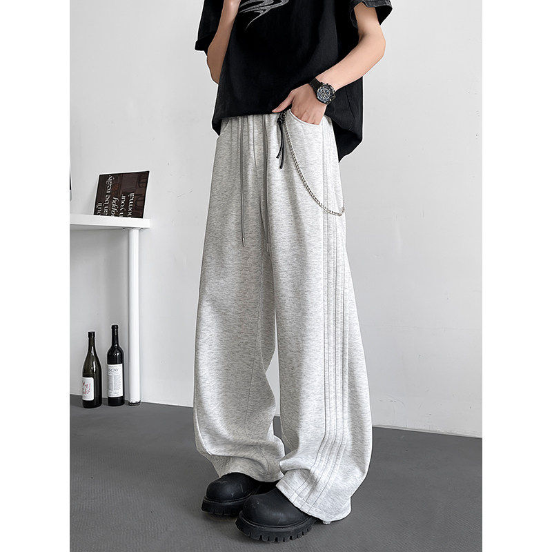 美式复古三条杠链条配饰阔腿卫裤男女春秋宽松休闲运动潮牌长裤子,男装,休闲裤,淘宝优惠券,粉丝福利购,淘宝优惠卷