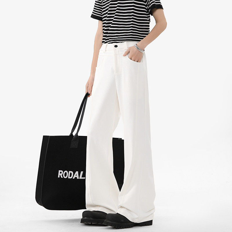 美式高街vibe裤子痞帅高级感白色微喇休闲裤男款春秋阔腿拖地长裤,男装,休闲裤,淘宝优惠券,粉丝福利购,淘宝优惠卷