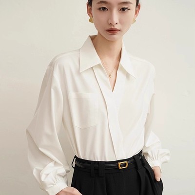 2025秋季新款女白色职业通勤正装衬衫小个子教资穿搭事业面试上衣