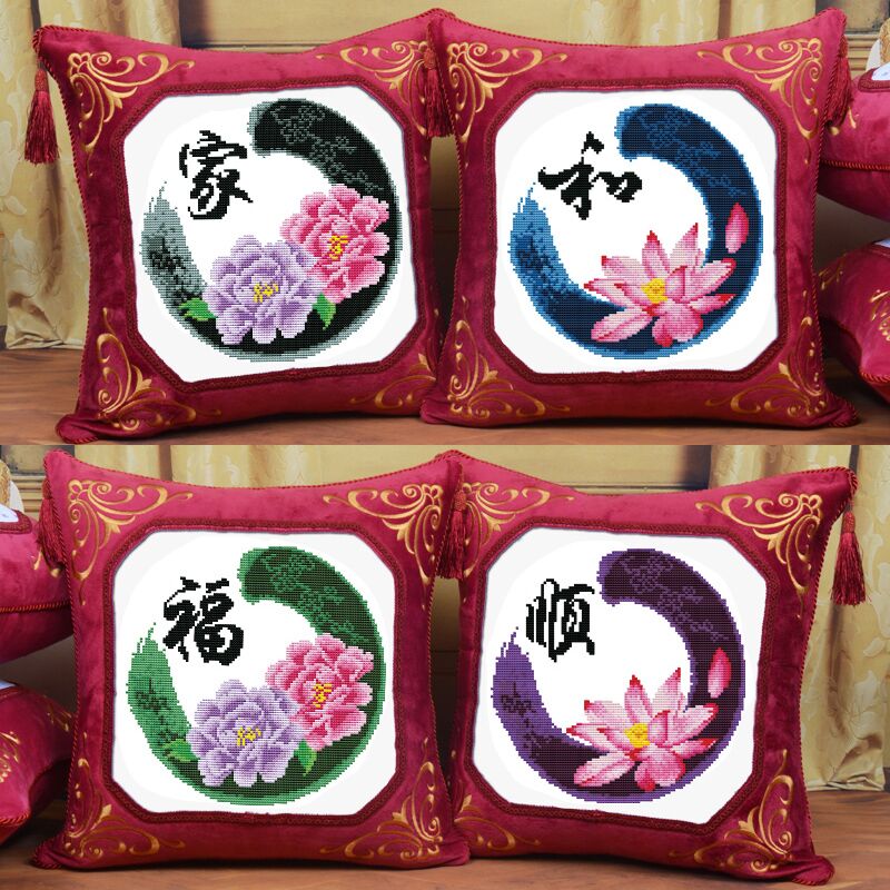新款印花十字绣抱枕一对简约中国风客厅卧室沙发汽车靠垫家和福顺在类目 居家布艺, 十字绣及工具配件, 十字绣套件中 - 来自Buy2taobao.com提供专业的淘宝代购服务