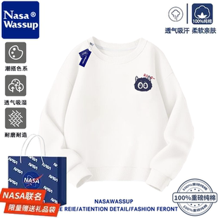 NASA联名男童圆领薄款卫衣秋冬加绒儿童卫衣男女情侣宽松长袖上衣