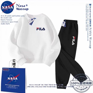 儿童卫衣套装NASA仿刺绣印花春秋冬加绒男女圆领卫衣套装班服定制