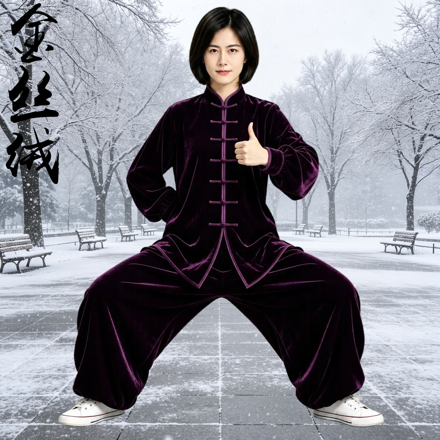 秋冬季加厚太极服金丝绒女武术练功服男中老年晨练比赛服中式拳服