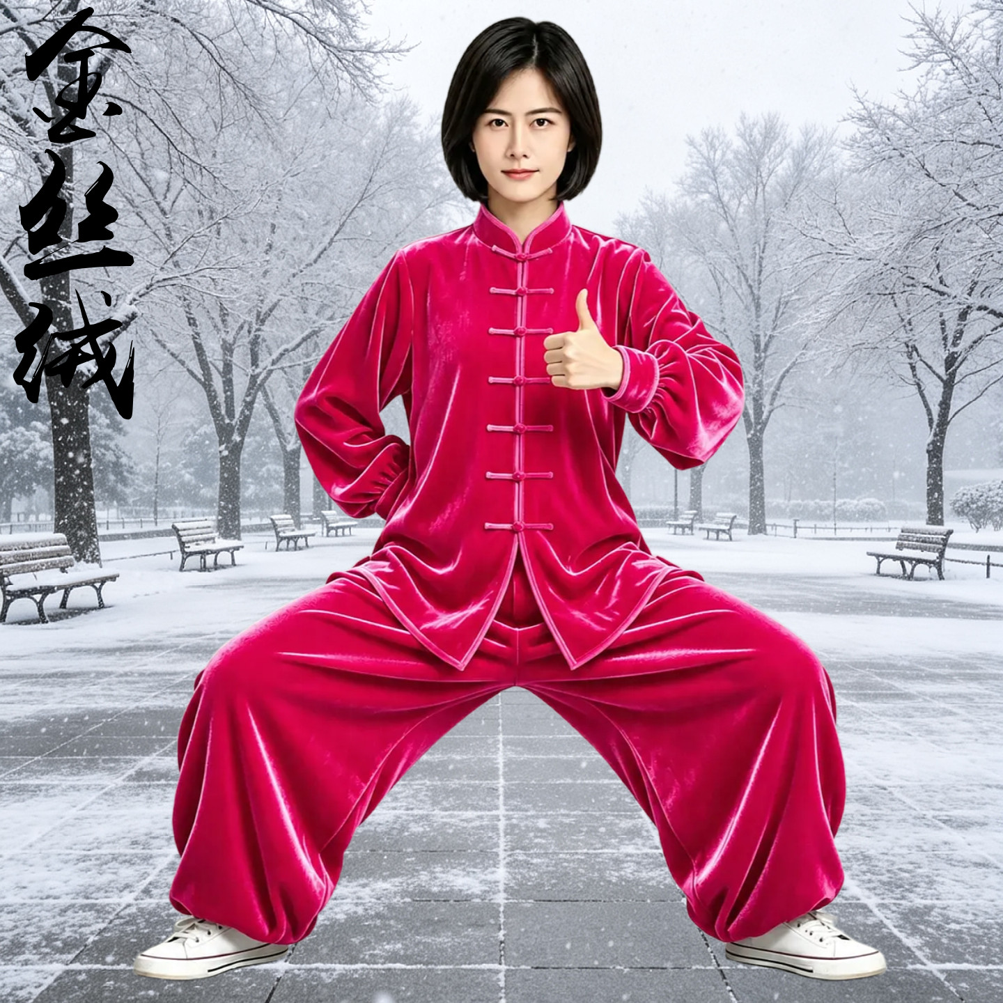 秋冬季金丝绒太极服女加厚绒练功服太极拳南韩绒中国风比赛晨练服