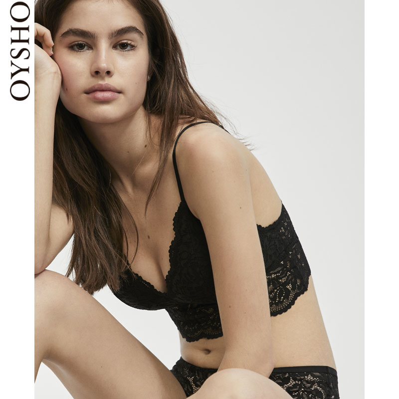 Oysho Bralette±¡¿îºÚÉ«¹³±àÀÙË¿ÃÀ±³ÎÄÐØÎÞ¸ÖȦ 30199343800