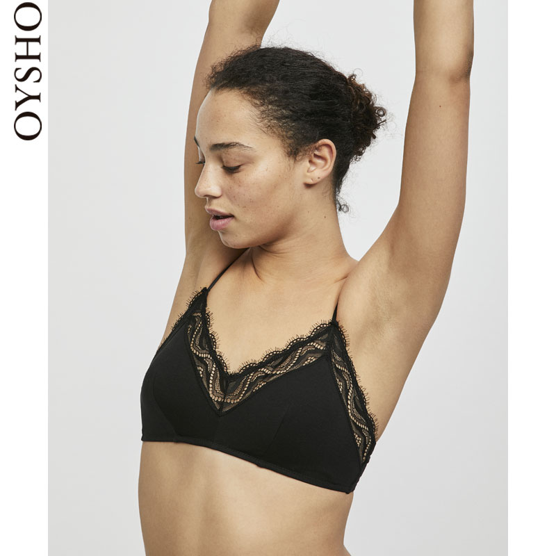 Oysho ºÚÉ«±¡¿îÀÙË¿Ïâ±ßÈý½ÇÎÄÐØÈ«ÕÖ±ÎÞ¸ÖȦ 30118499800