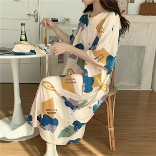 孕妇家居服连衣裙学生 可爱睡裙女士夏季 短袖 卡通睡衣大码 宽松薄款