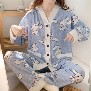 2025玉桂狗睡衣女士春秋款长袖卡通可爱青少年学生大码胖mm家居服