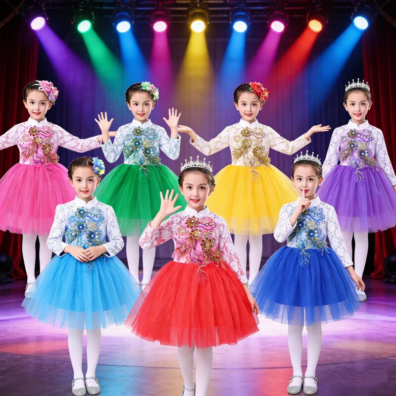 儿童中国风演出服元旦合唱舞蹈裙