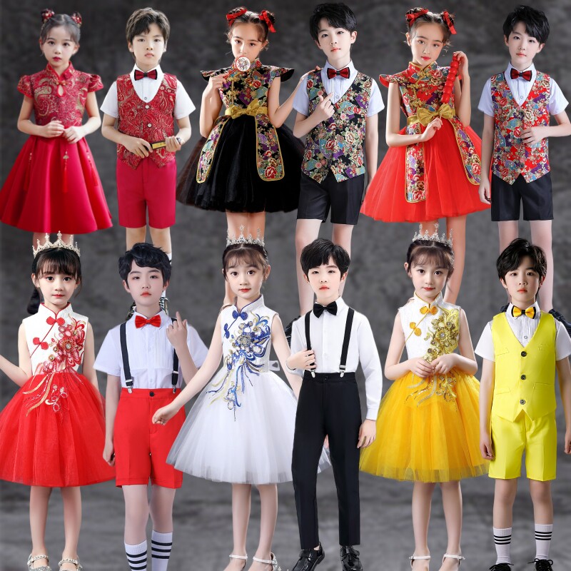 儿童中国风大合唱演出服女童旗袍纱裙蓬蓬裙中小学生民族风合唱服