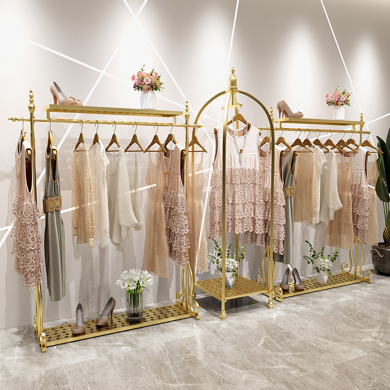 金色简约轻奢铁艺服装店展示架个性创意挂衣架衣架男女装店加粗