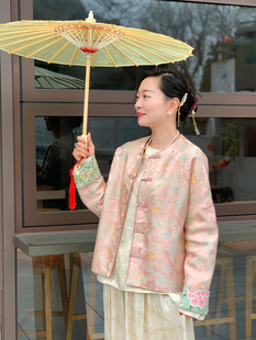 新中式 春晓 浮朵2024春季 轻奢重工传统打籽刺绣盘扣提花短外套