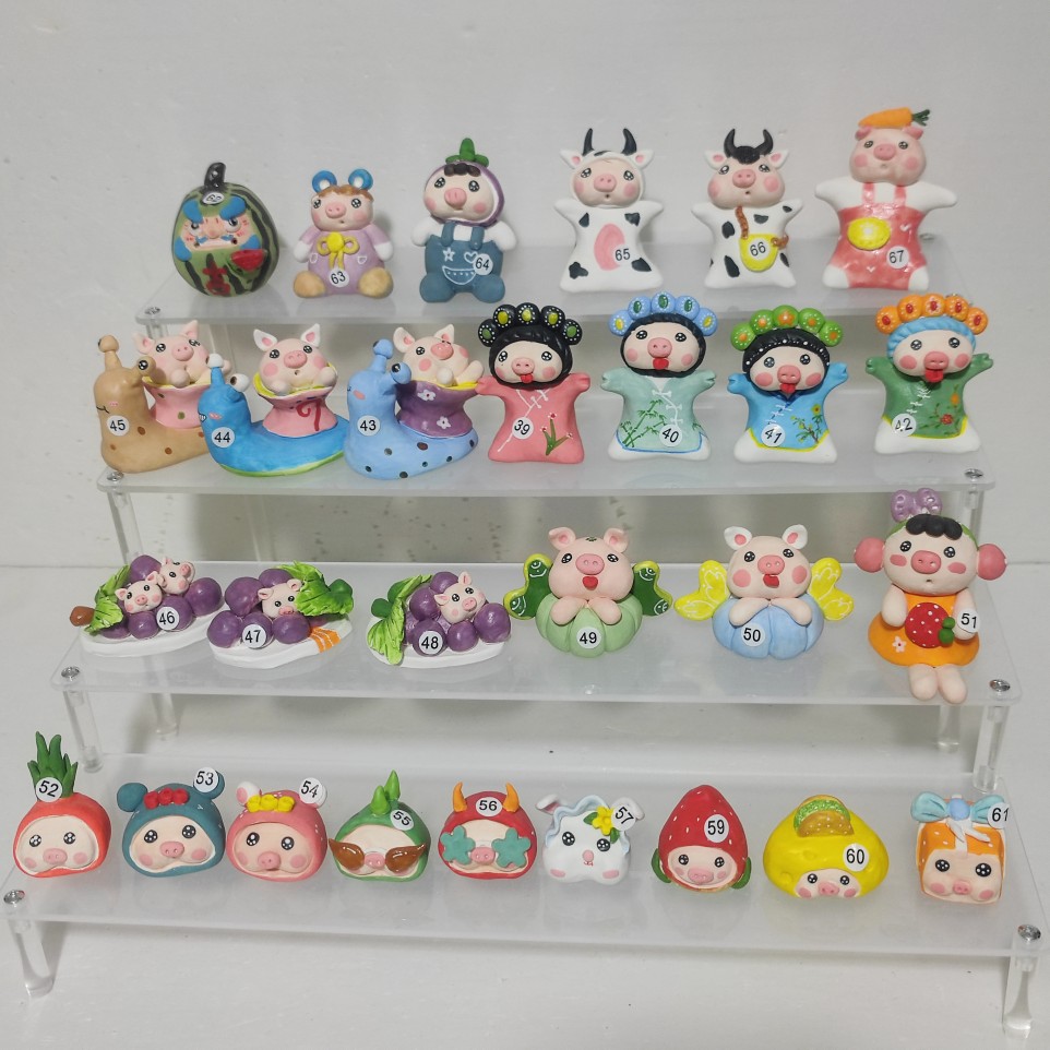 一卌手工创意猪猪小摆件多肉压盆石桌面景德镇陶瓷装饰