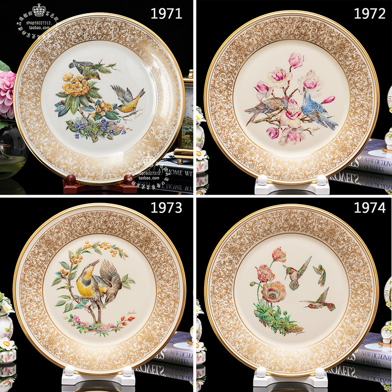 雷那克斯lenox鸟语花香1972 1973 1974华丽璨金生日陶瓷盘挂盘