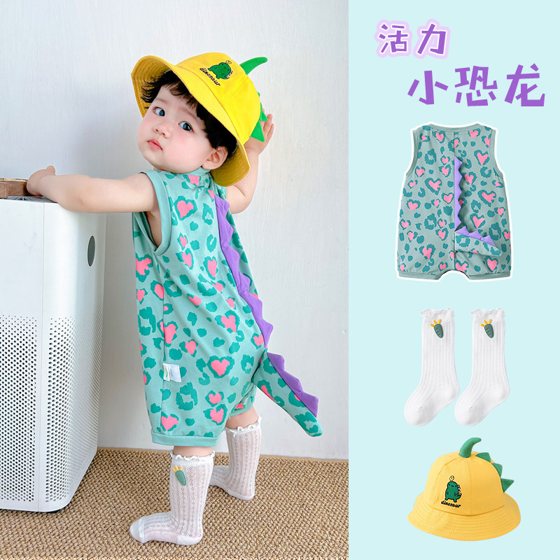 婴儿连体衣夏装男女宝宝衣服超萌可爱小怪兽包屁衣薄款背心哈衣夏