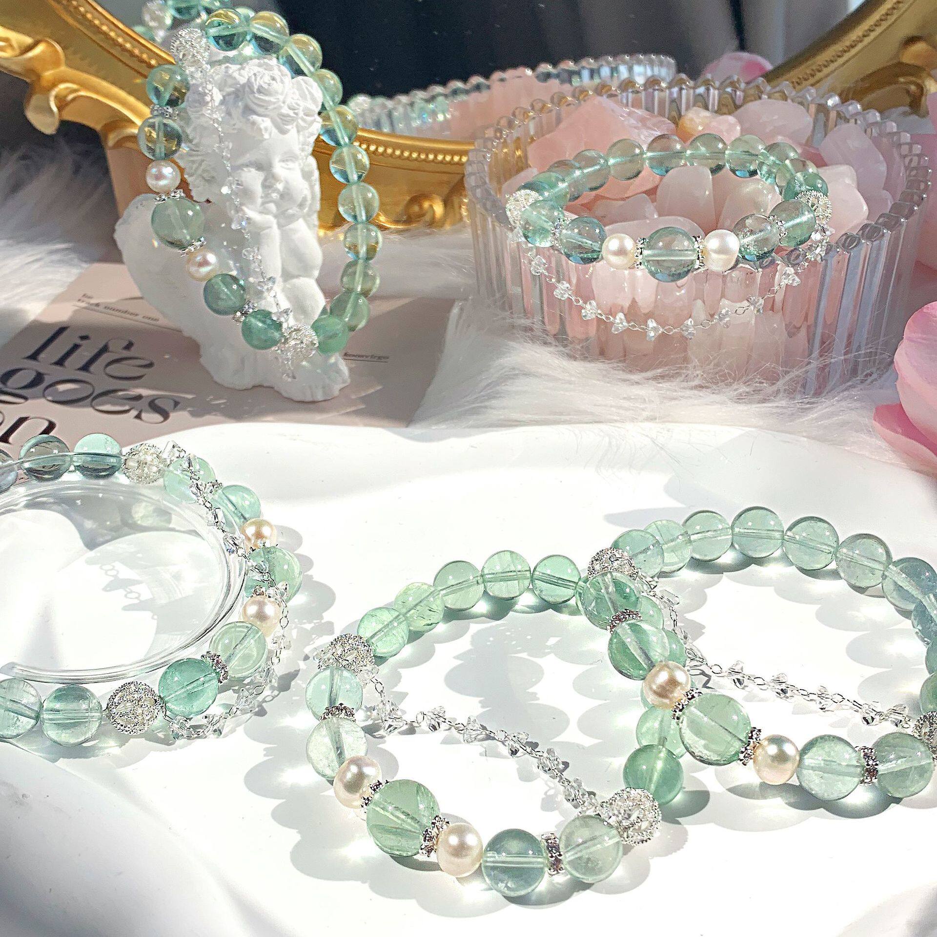 天然水晶绿柱石手链diy小众原创设计小红书同款水晶珠宝手串