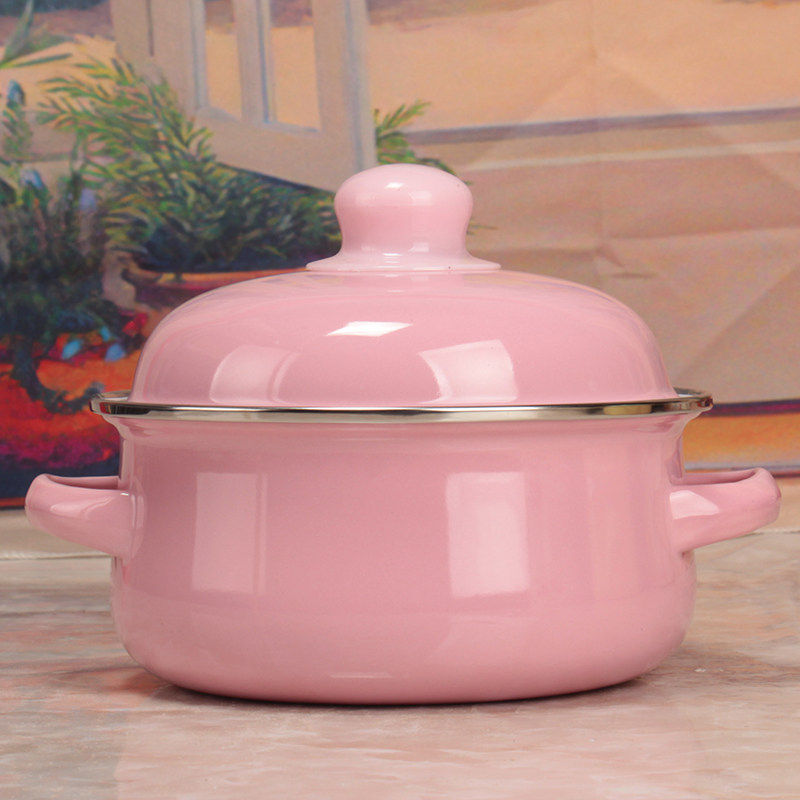 搪瓷汤锅纯色16/18/20珐琅平底炖锅1L/1.5L/2.2L煮面锅煎药锅