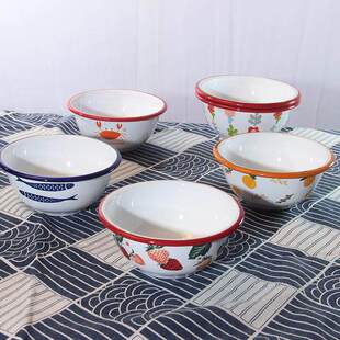 家用4.5/5英寸可进烤箱水果碗珐琅搪瓷饭碗草莓螃蟹吉利创意碗