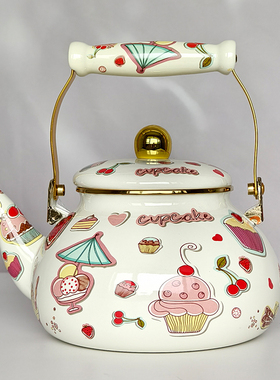 2.5L蛋糕花搪瓷茶壶烧水壶搪瓷咖啡壶冷凉水壶新疆藏式煮酥油茶壶