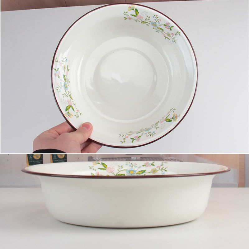 中式搪瓷碗盆18-26cm抓饭碗芳香家用易清洗防烫餐具日常碗耐高温