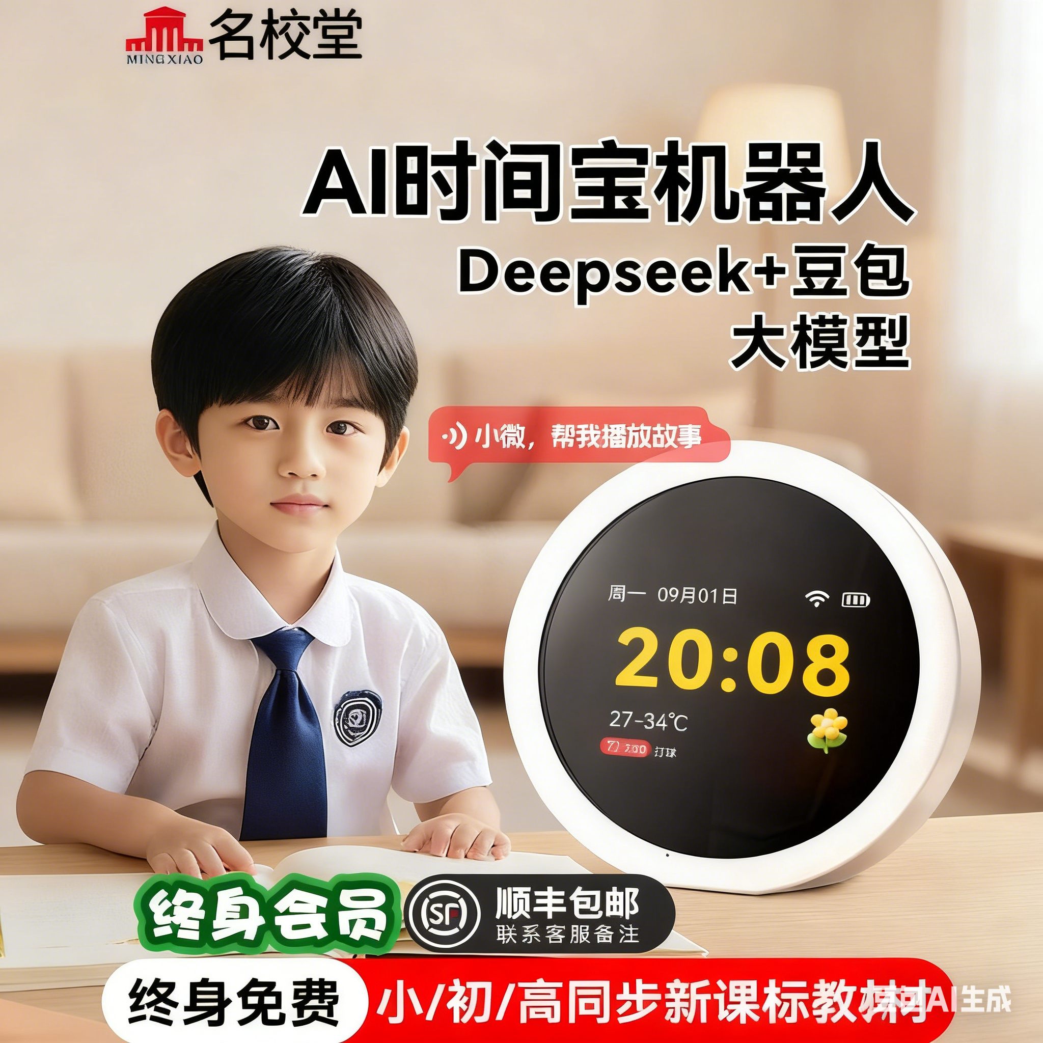 名校堂AI智能机器人闹钟时间宝