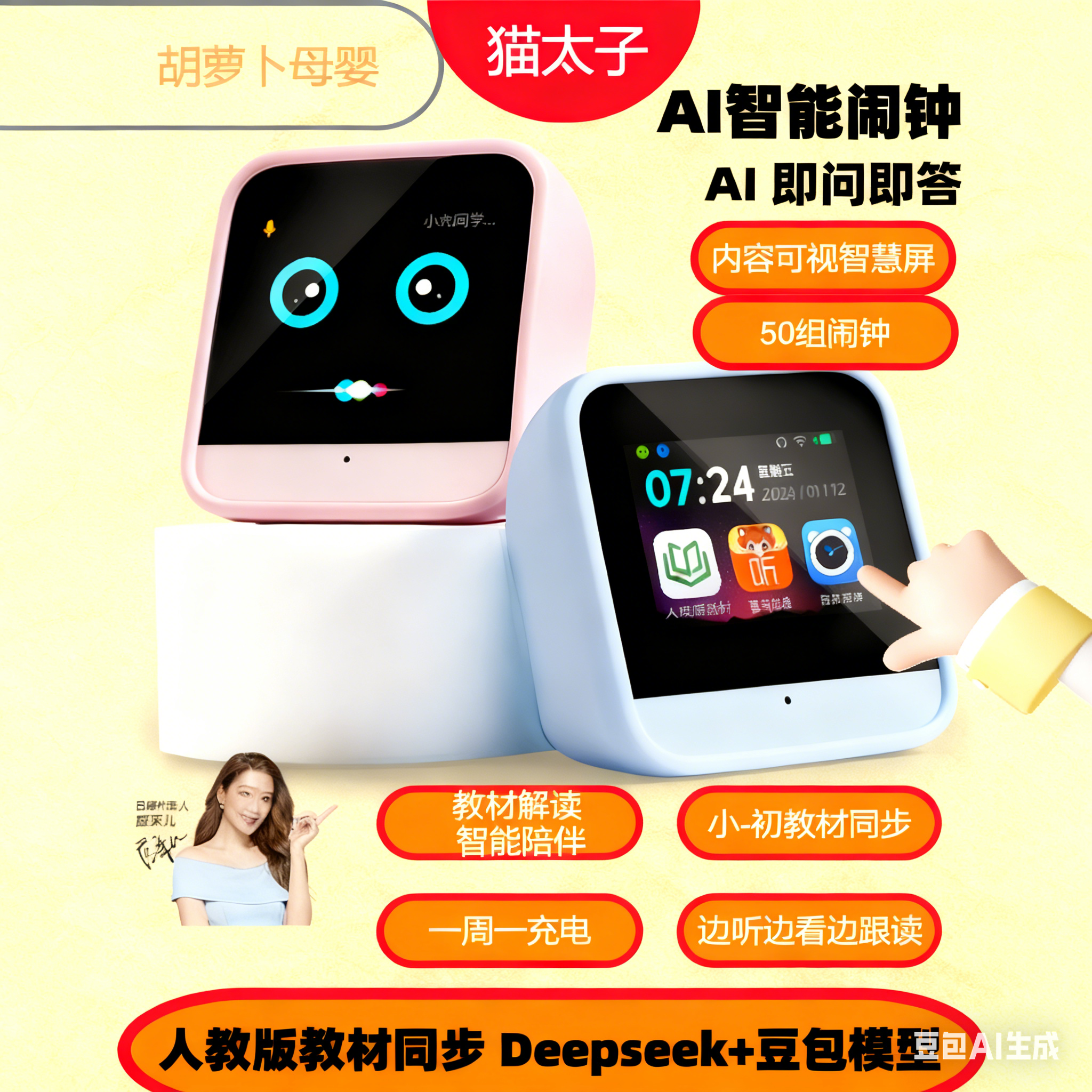 猫太子AI语音智能闹钟学生起床神器2025年新款计时器时间管理器