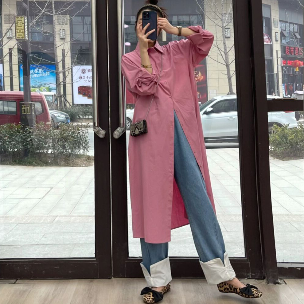 宽松甜美单排扣长袖衬衫