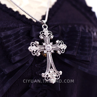Lolita朋克哥特巴洛克复古大十字架挂脖项链choker亚文化颈链配饰
