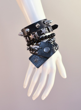 原宿Lolita赛博朋克手串皮手腕套亚比珠子手环护腕配饰亚文化饰品