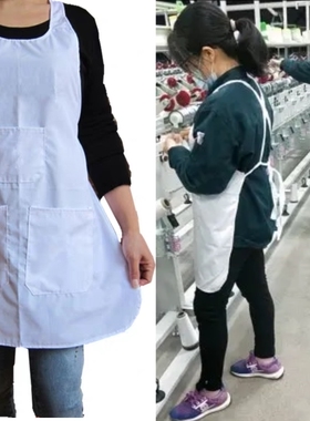 买1发2件围裙纺织厂围裙女棉纺纱厂饭单织布厨师白围裙帽子套袖印