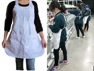 买1发2件围裙纺织厂围裙女棉纺纱厂饭单织布厨师白围裙帽子套袖 印