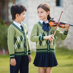 幼儿园园服春秋季套装小学生校服三件套毛衣马甲英伦风班服表演服