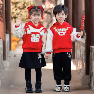 中国风汉服幼儿园表演出服 姐弟过年喜庆兄妹装 套装 宝宝拜年服唐装