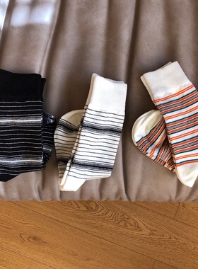 Taikonaut 日系简约四季中长筒百搭运动男女不规则撞色条纹袜子