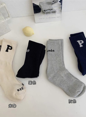 Taikonaut  潮牌P字母加厚毛巾底日系中筒简约男女纯色ins风袜子
