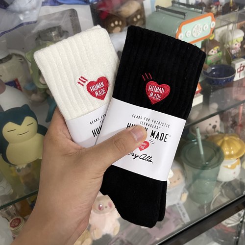 日潮HUMAN MADE红色爱心刺绣毛巾底袜子男女运动街头中筒潮袜