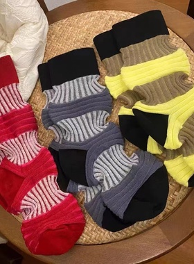 日本潮牌CFCL撞色条纹灯笼猪大肠袜网红小红书男女中筒堆堆袜子