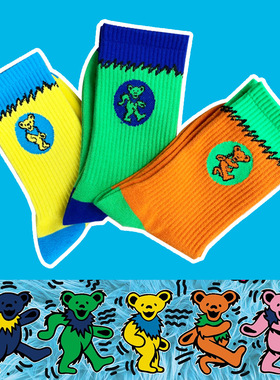 Taikonaut 原创小熊dunk绿黄蓝三色拼色联名运动街头男女中筒潮袜