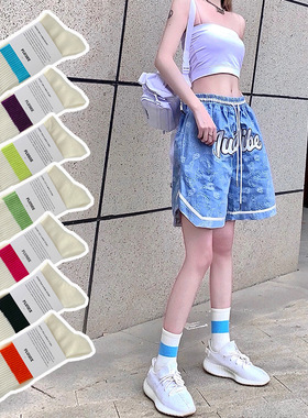 Taikonaut 现货荧光彩色条纹余文乐同款运动纯棉百搭男女街头潮袜