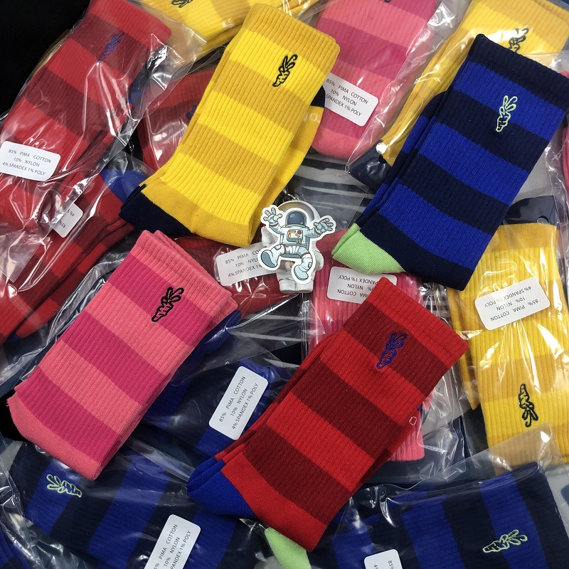 潮袜拼色男女条纹百搭纯棉萝卜